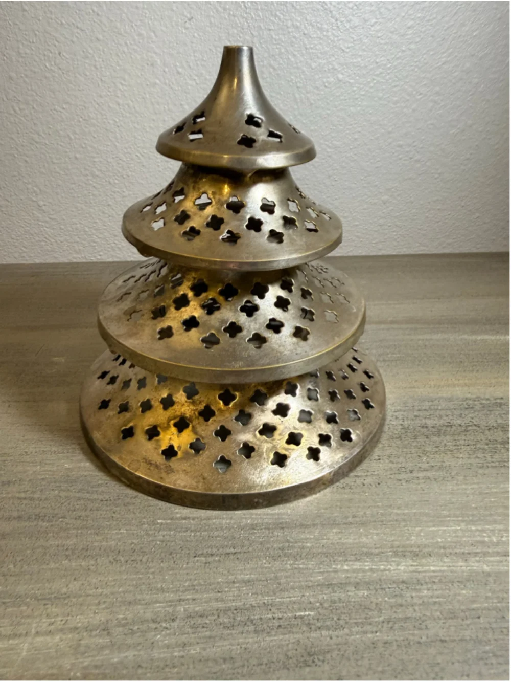 Vintage brass Christmas tree shaped candle holder 6 inches tall